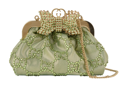 Bow Crystal Clutch, Fabric, Green, 000926, DB/B, 3*